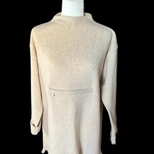 L & F Cream Raised Mock Neck Sweater/Tunic w/ zippered Pocket. Med. $38.